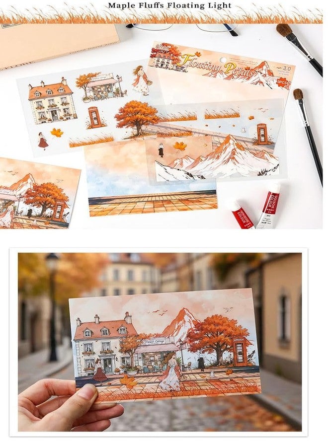 SAMVARDHAN Landscape PET Stickers Set - 3 Sheets Each | Ocean Mirage, Snow Globe, Gilded Poetry & Floating Petals Decorative Stickers for Scrapbooking, Planners & Aesthetic DIY Crafts - Image 5